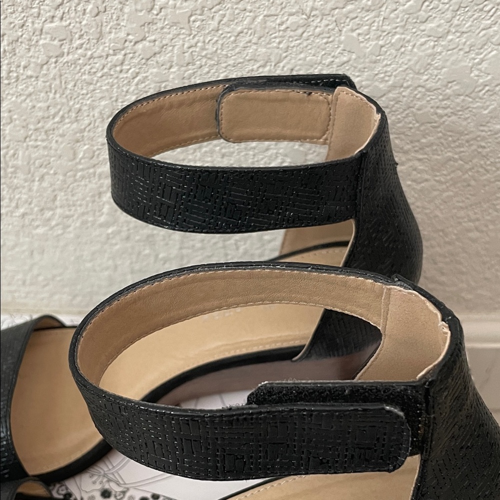 CL by Laundry Black Textured Ankle Strap Wedges - Picture 4 of 7